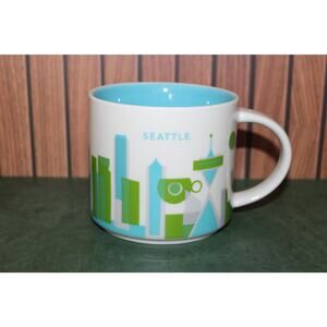 Starbucks Seattle You Are Here Mug 14oz City Series Blue White Green Cup